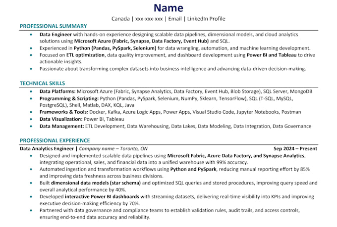 create an ats optimized IT, tech resume and linkedin